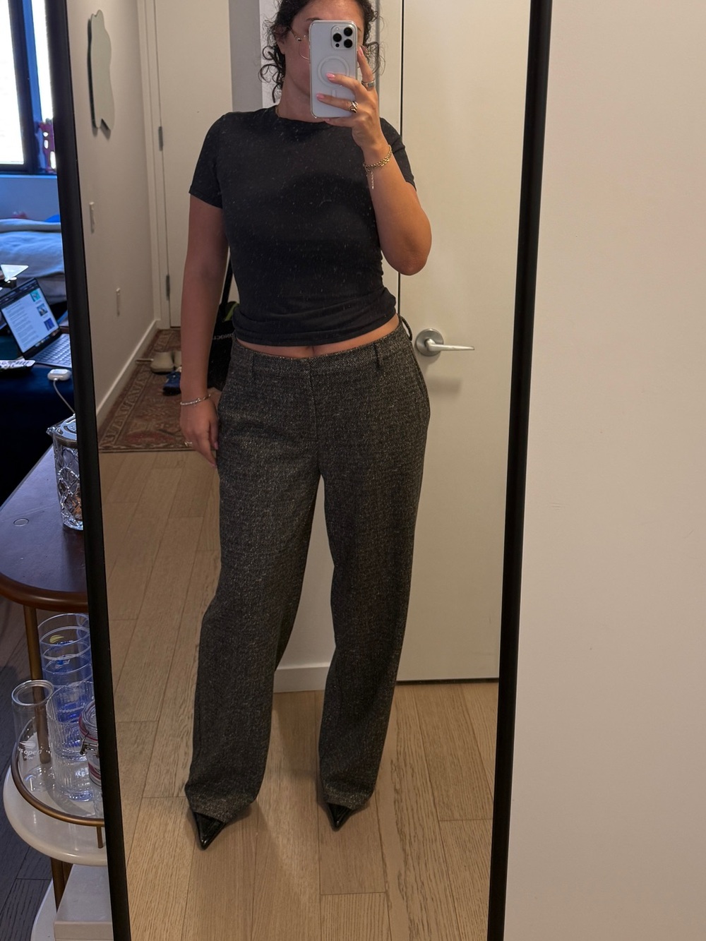 Liverpool Black Tweed Wide-Leg Trousers